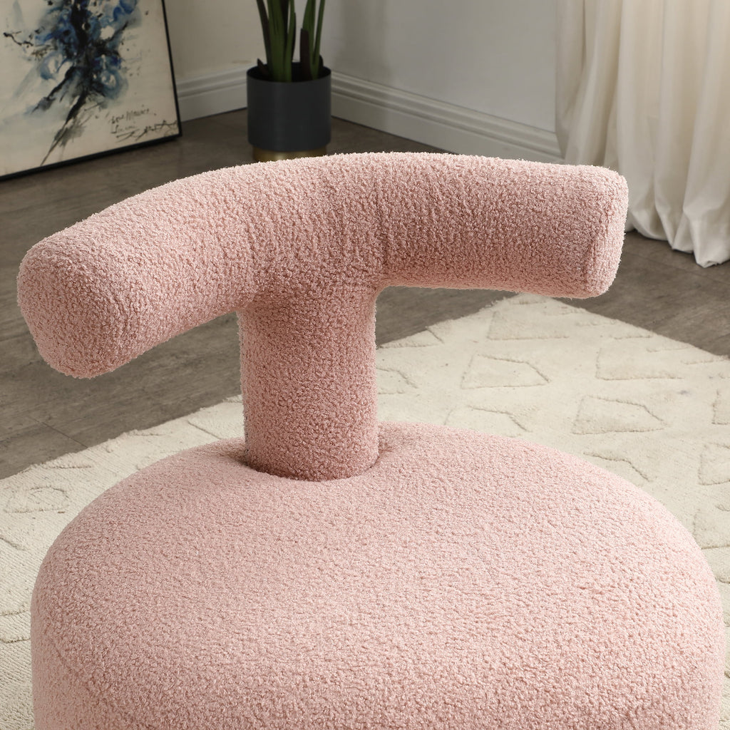 Sherpa Fabric Upholstered Ottoman Pouf A34955