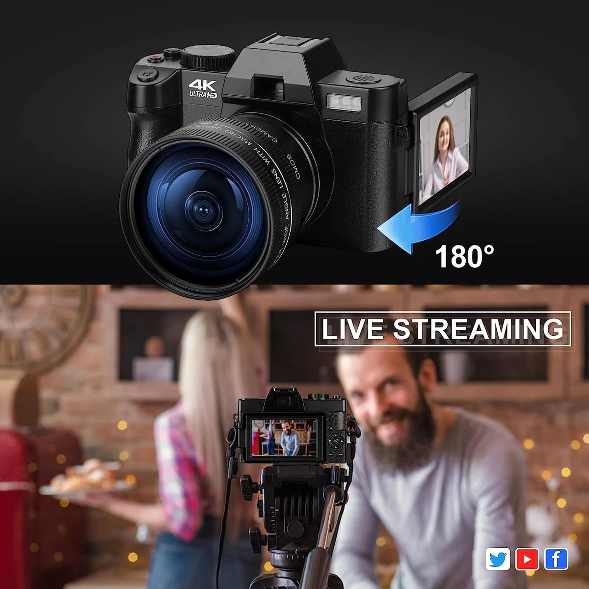 4K Ultra HD 48MP Digital Camera with Wide Angle Lens H426851