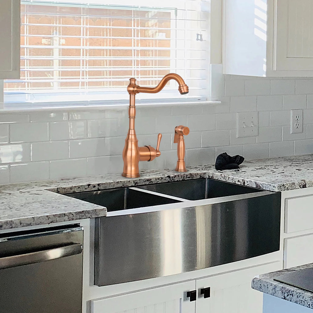 One-Handle Copper Widespread Kitchen Faucet with Side Sprayer V304