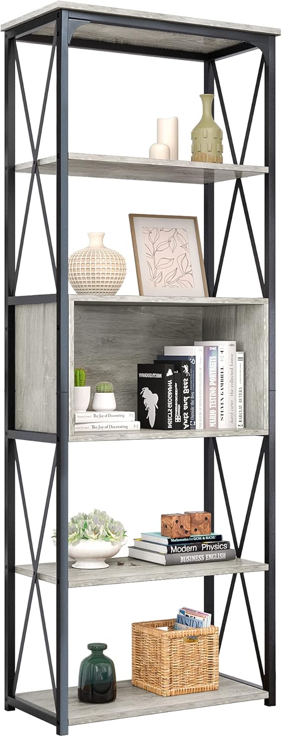 5 Tier Gray Bookshelf H484409