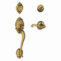 Antique Brass Handleset with Single Cylinder Deadbolt and Door Lever U399