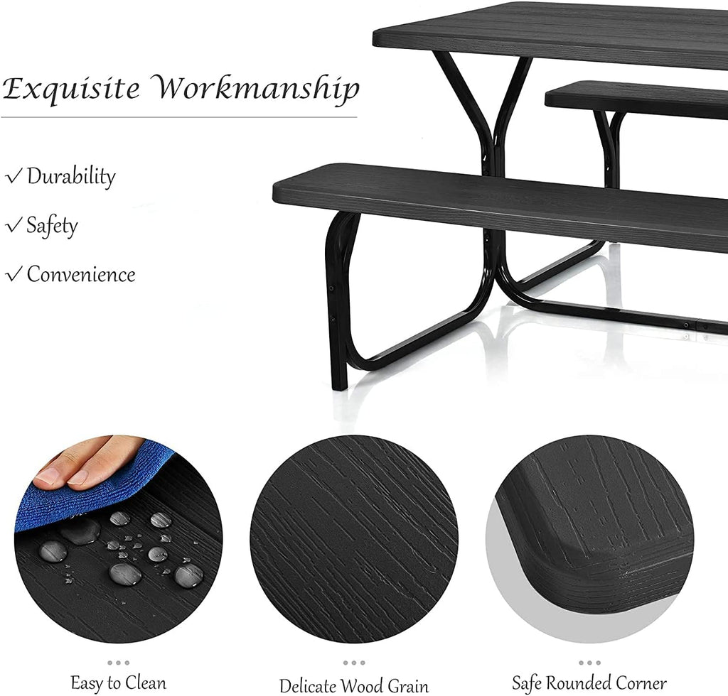 All Weather Metal Base Picnic Table Bench Set H3298