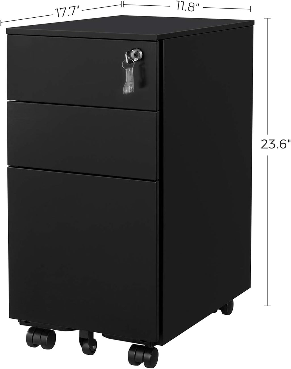 Black 3 Drawer Steel File Cabinet with Lock P4984