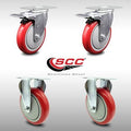 Stainless Steel Polyurethane Caster Set of 4 with 5 inch Red Wheels V810477