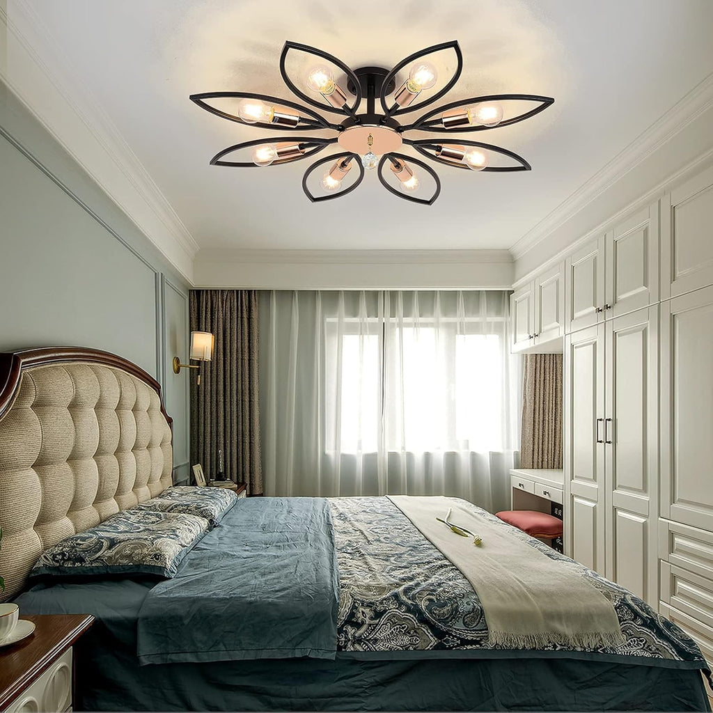 Black 8 Lights Semi Flush Mount Ceiling Light E545