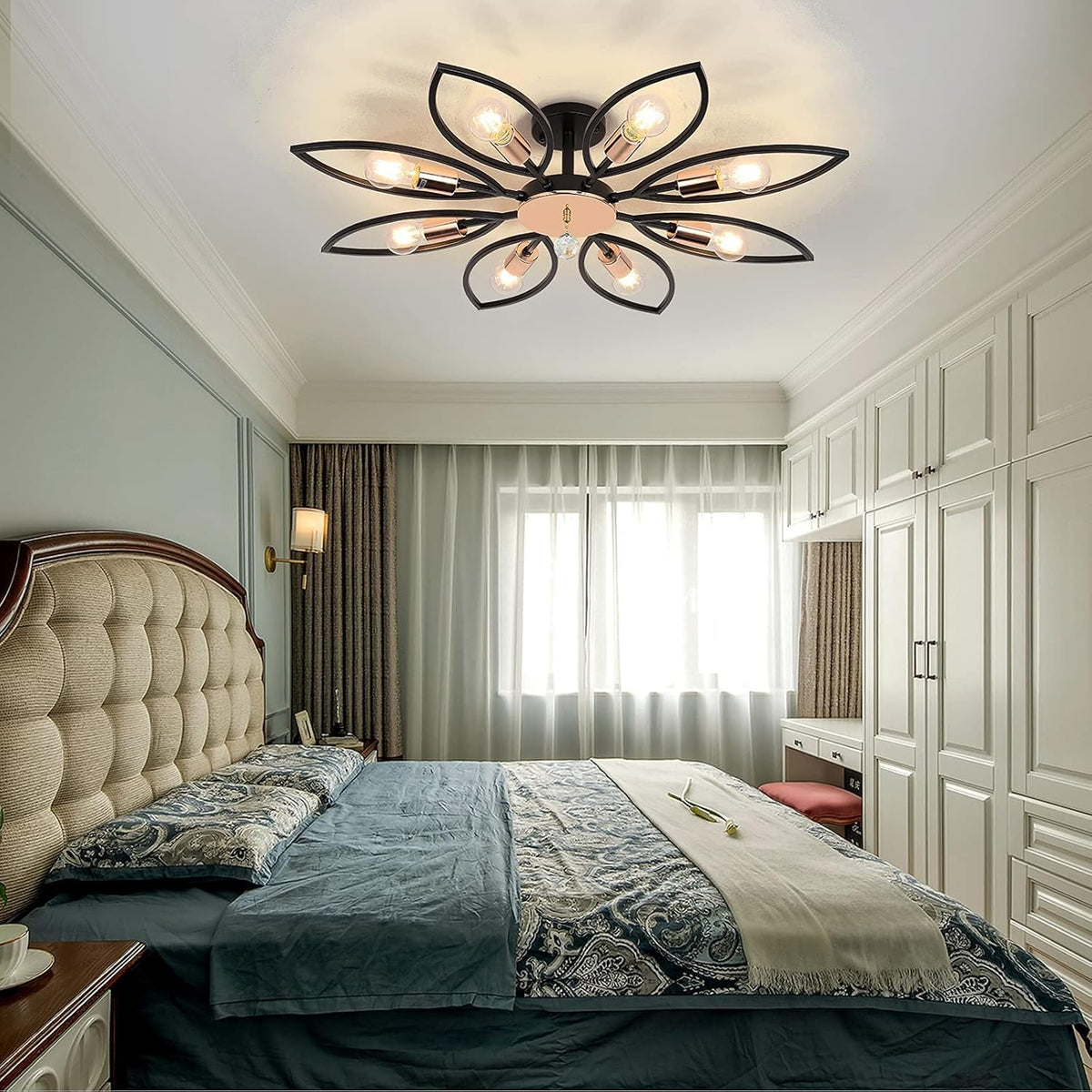 Black 8 Lights Semi Flush Mount Ceiling Light E545