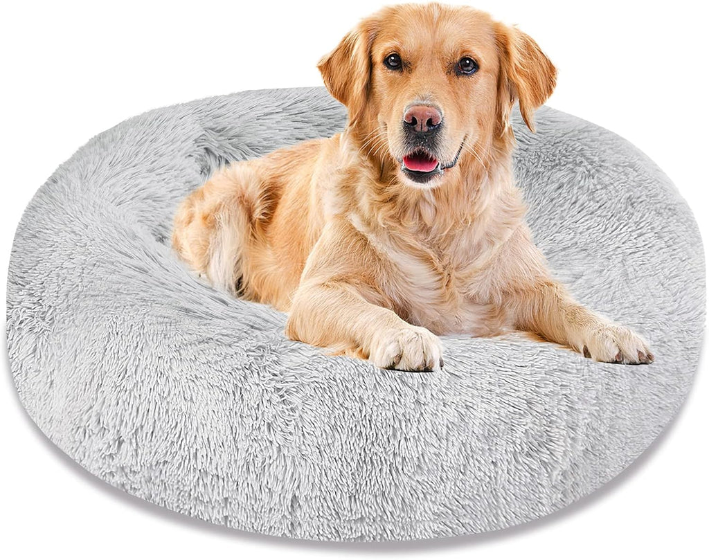 Calming Machine Washable Round Faux Fur Plush Dog Cat Bed G8713
