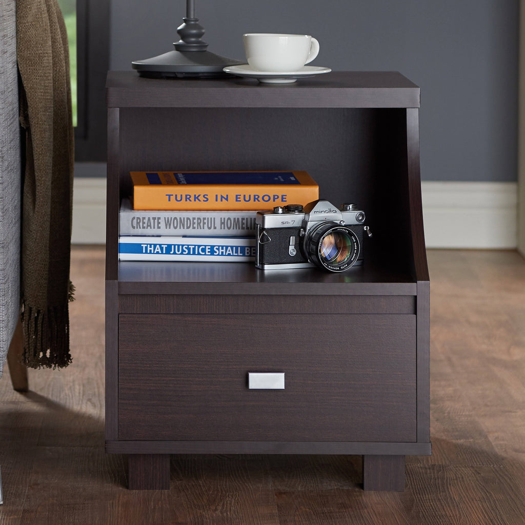 Modern Walnut 1-Drawer Storage End Table Y6547
