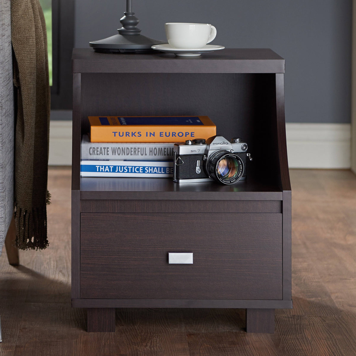 Modern Walnut 1-Drawer Storage End Table Y6547