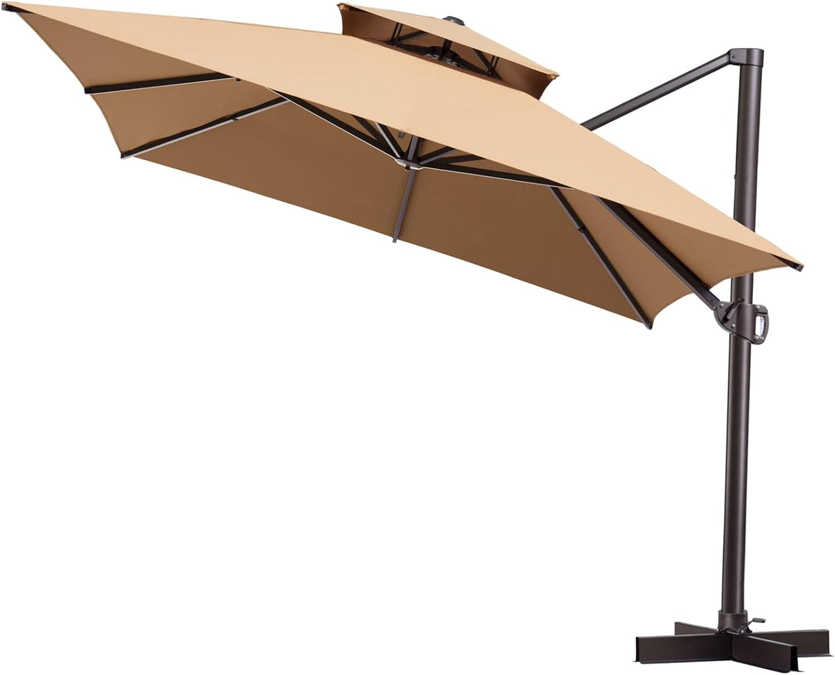 10'x 13' Tan Aluminum Offset Cantilever Umbrella Q8735