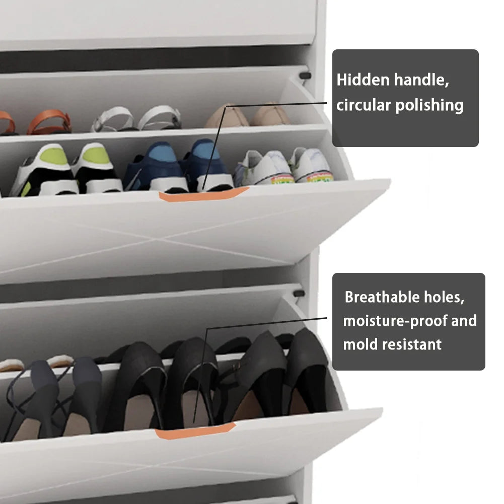 White 3 Flip Drawer Shoe Cabinet M59287