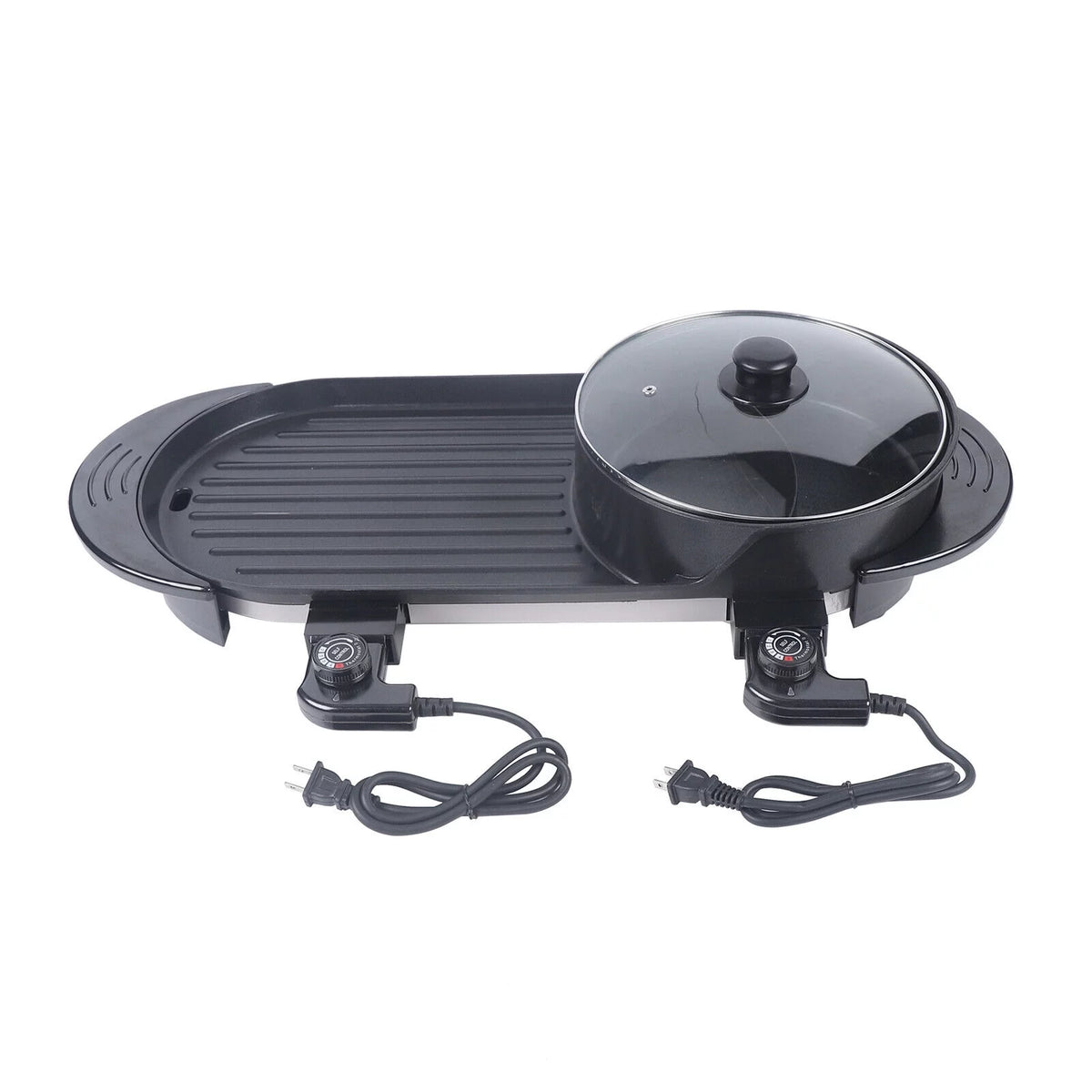 Electric Hot Pot Teppanyaki Non-Stick Barbecue Pan Grill 26.77in Black T19631