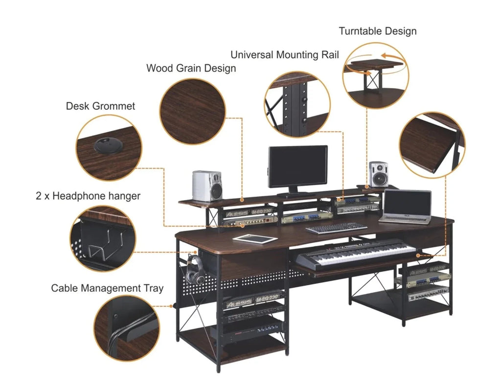Music Recording Studio Desk Workstation with 4U Rack and 9U Rack G7825