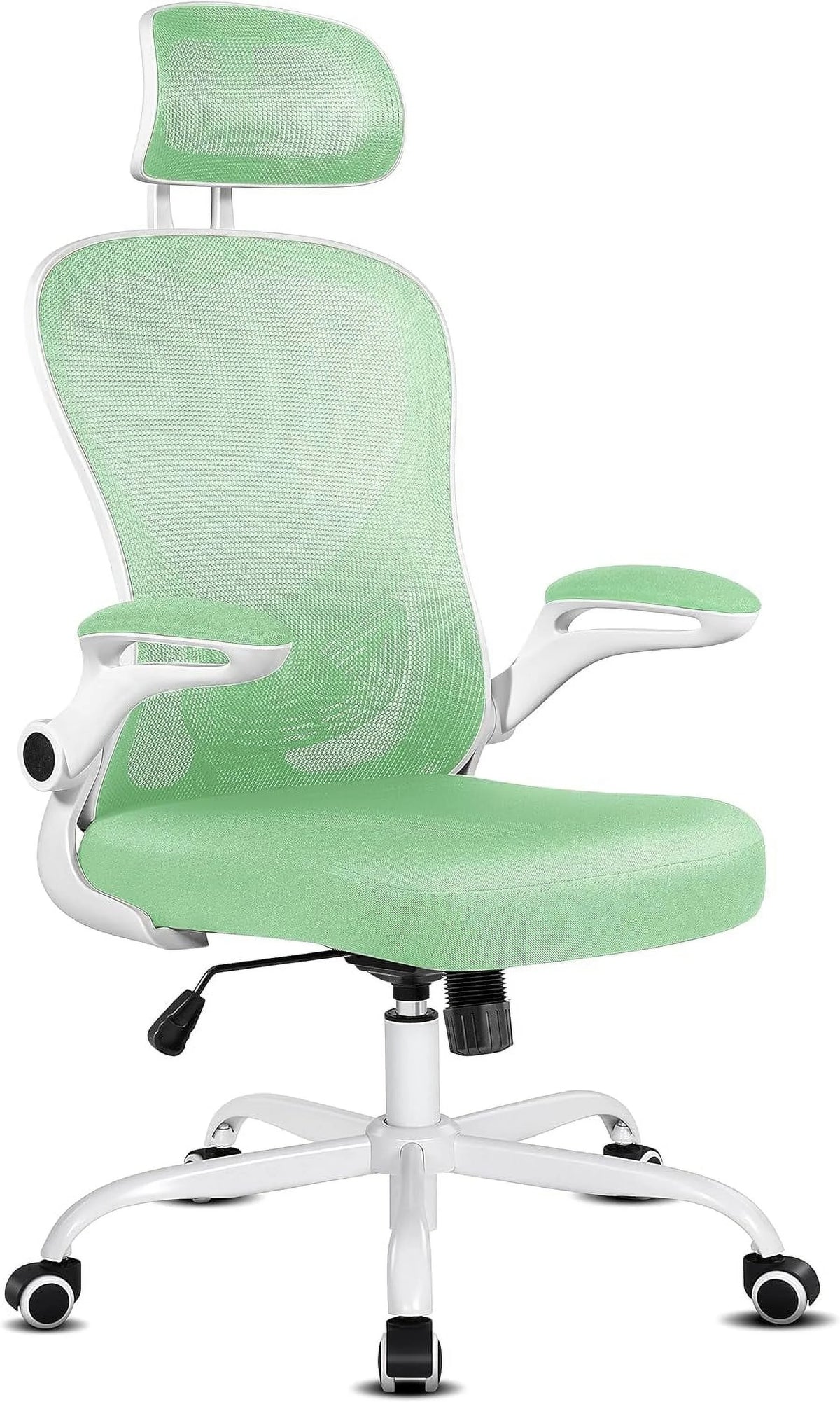 Ivory White Leather Office Chair with Flip Up Armrest P518