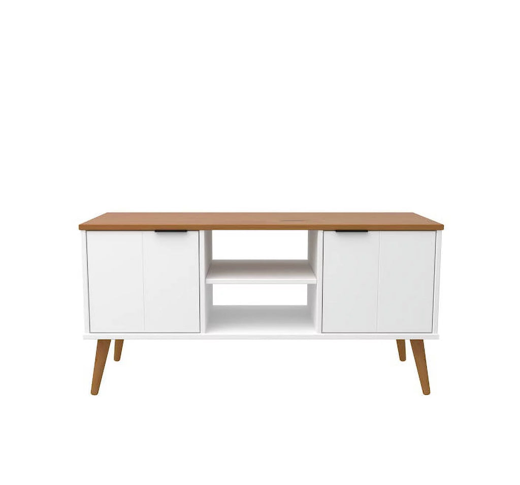 White 2 Door 2 Shelf Solid Wood TV Stand T236885