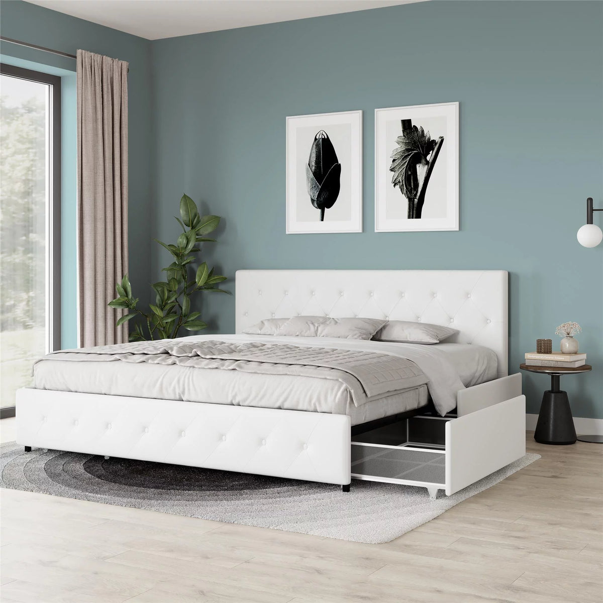 Black Faux Leather Queen Upholstered Storage Bed W69905