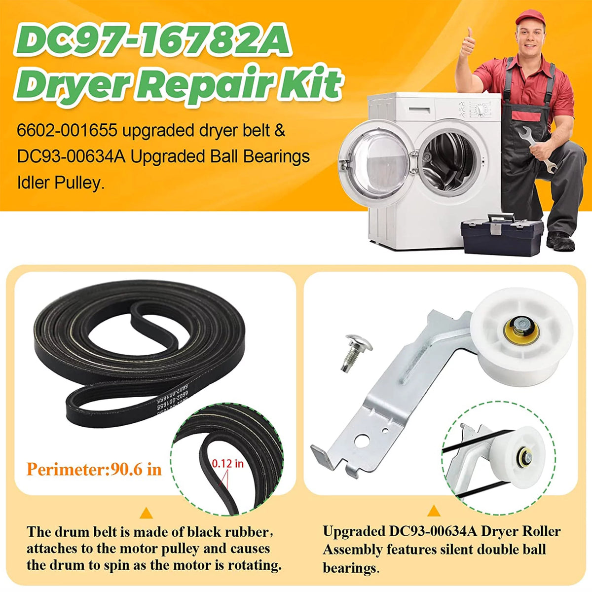 Dryer Repair Kit Drum Roller Belt Idler Pulley Q342