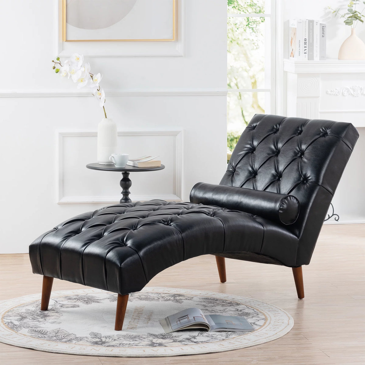 Faux Leather Button Tufted Chaise Lounge N361736