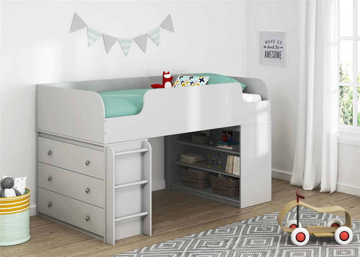 Gray Loft Bed with Ladder A28905