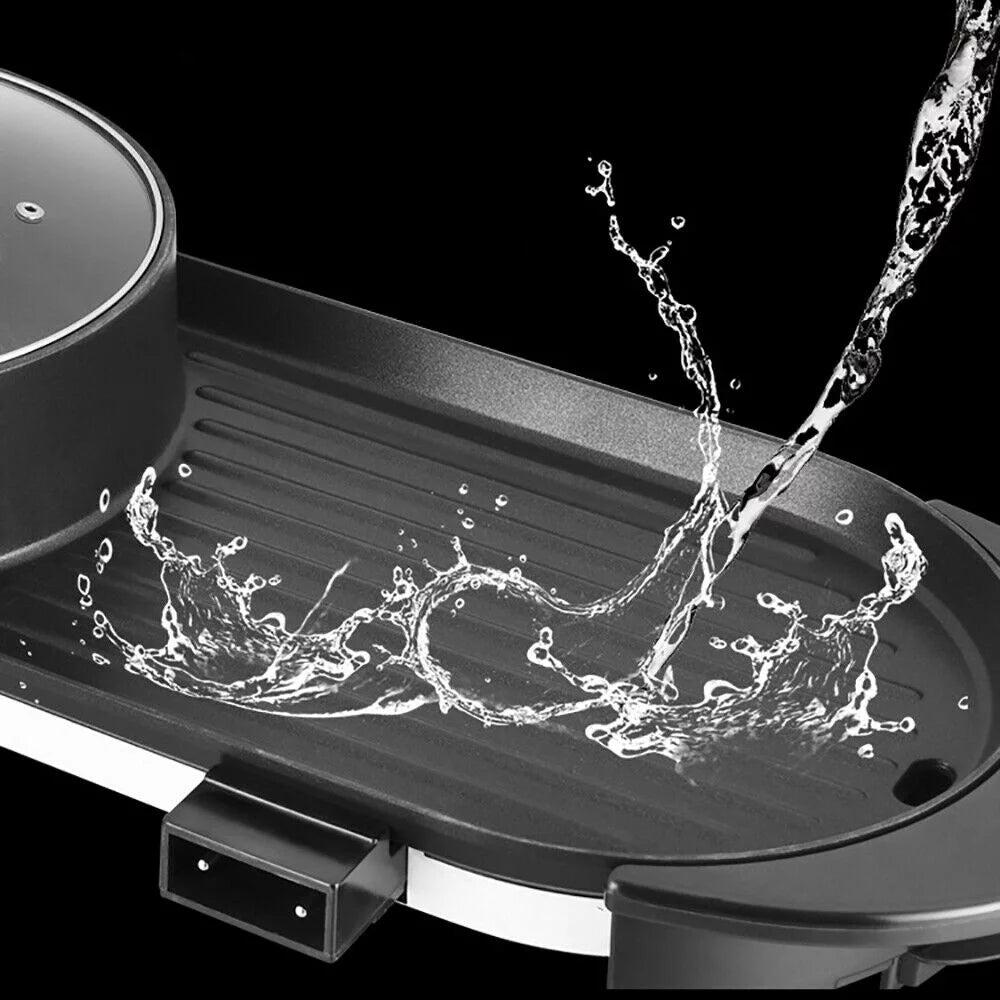 Electric Hot Pot Teppanyaki Non-Stick Barbecue Pan Grill 26.77in Black T19631