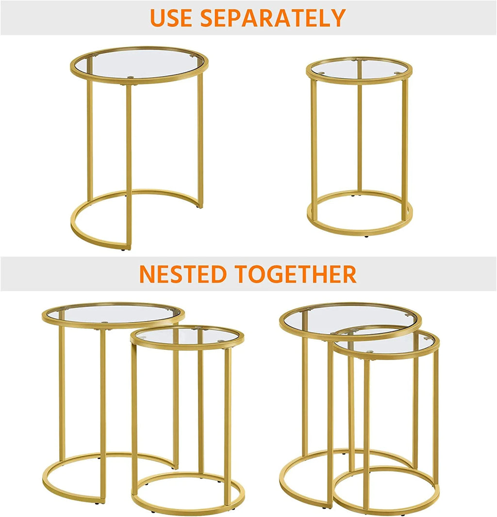 Set of 2 Round Nesting Side Table Metal Frame Tempered Glass B482319
