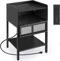 Black Nightstand with Charging Station and Drawers Y81677