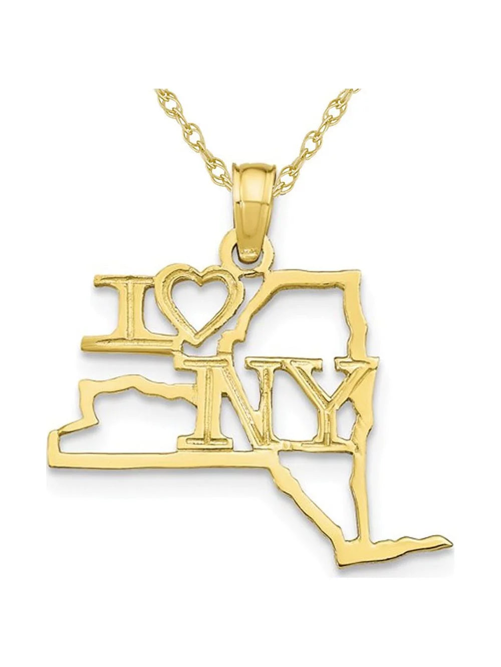 10K Yellow Gold New York State Charm Pendant Necklace with Chain A276