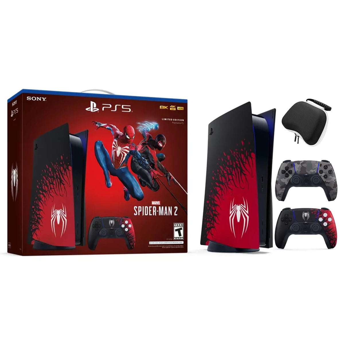 PS5 Disc Edition Console with Two Controllers and Hard Shell Protective Controller Case S2278