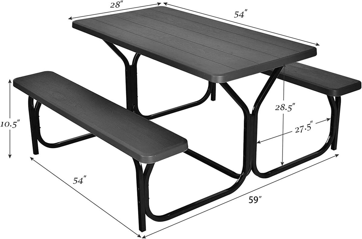 All Weather Metal Base Picnic Table Bench Set H3298