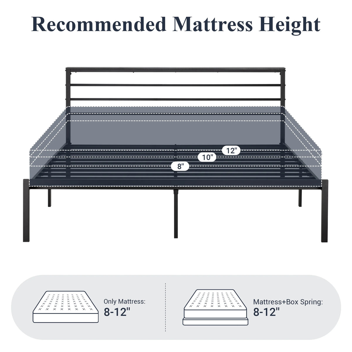 Queen Size Metal Platform Bed Frame with Shelf Headboard D286