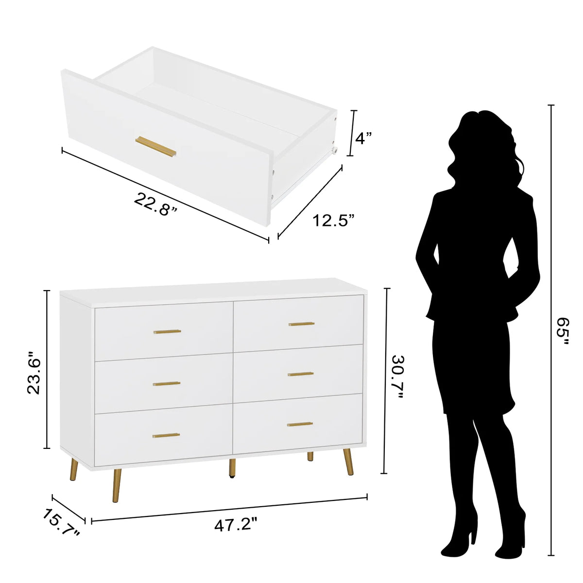 Wood 6 Drawer Dresser with Metal Handles M94382