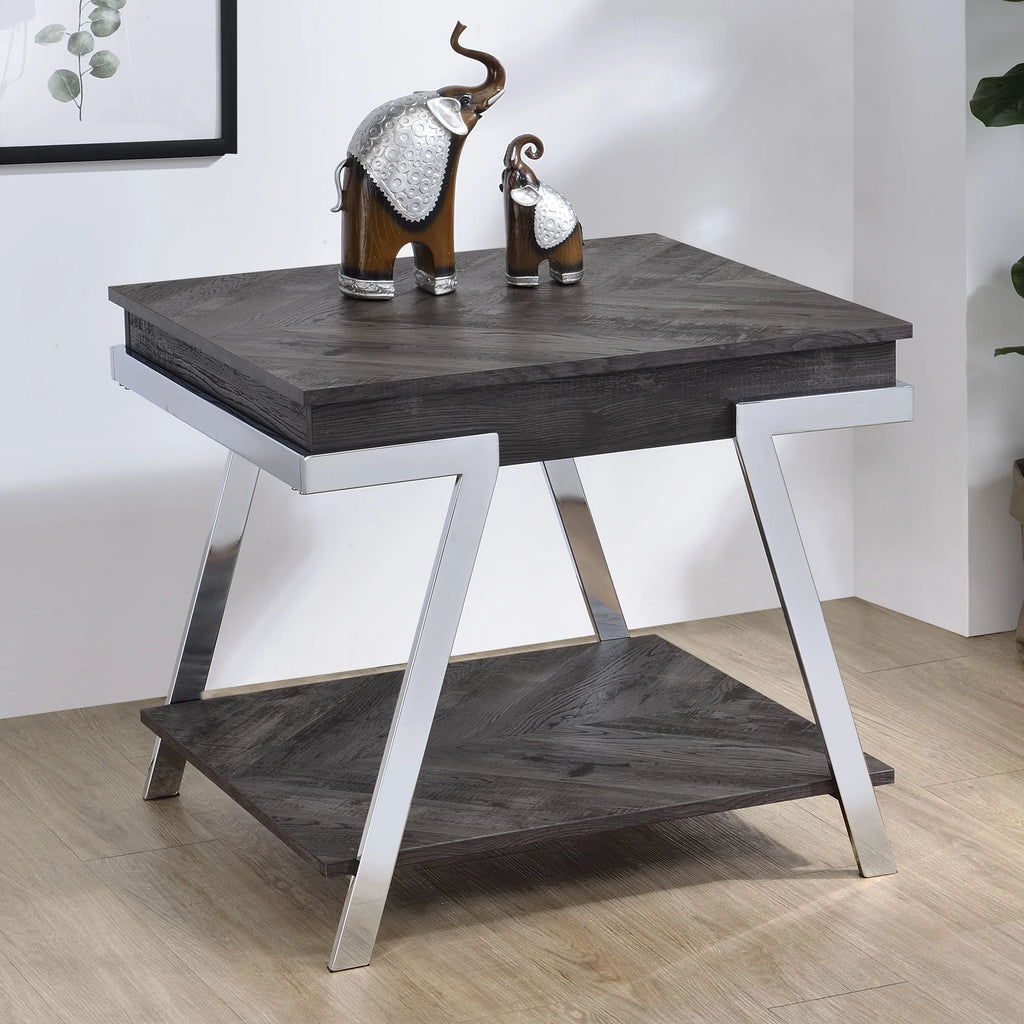 Dark Gray Wood and Laminate End Table Y3620
