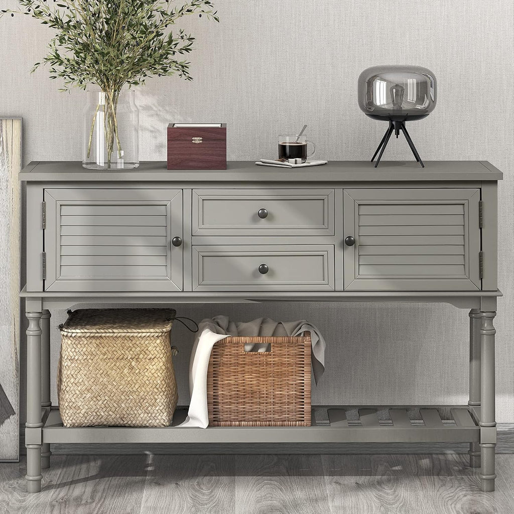 Solid Wood Console Table with 7 Drawers, 1 Cabinet and 1 Shelf F17812