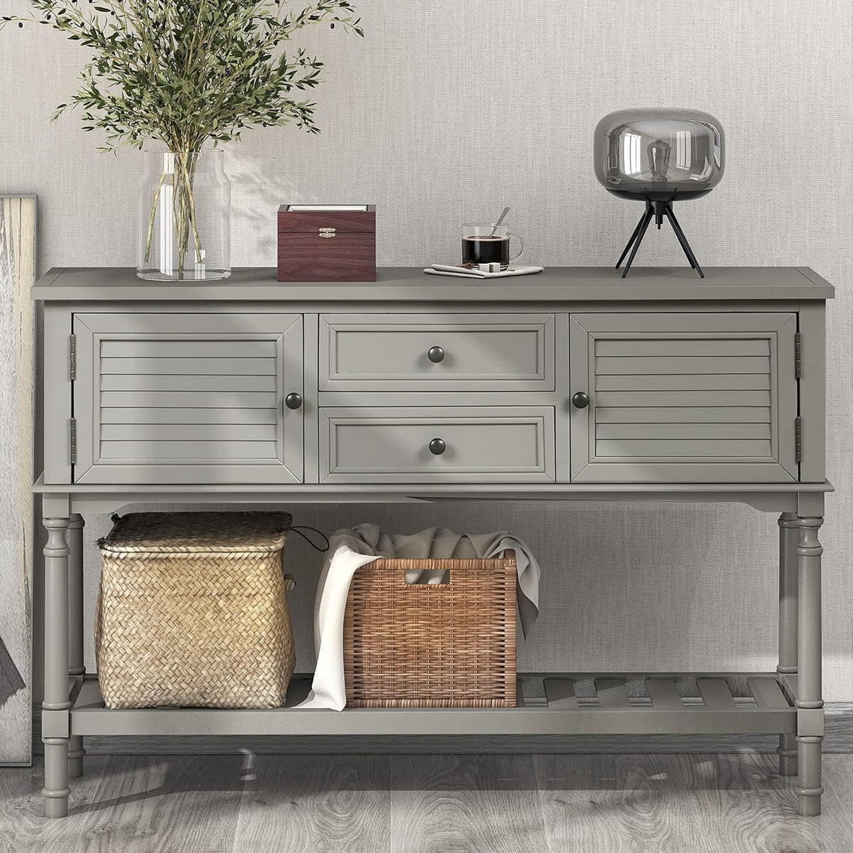 Solid Wood Console Table with 7 Drawers, 1 Cabinet and 1 Shelf F17812