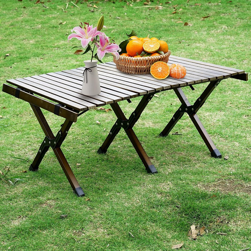 3ft Low Height Portable Folding Wooden Camping Table with Carry Bag E332844
