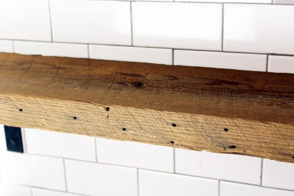 Reclaimed Wood Mantel Shelf with Steel Angle Brackets T214