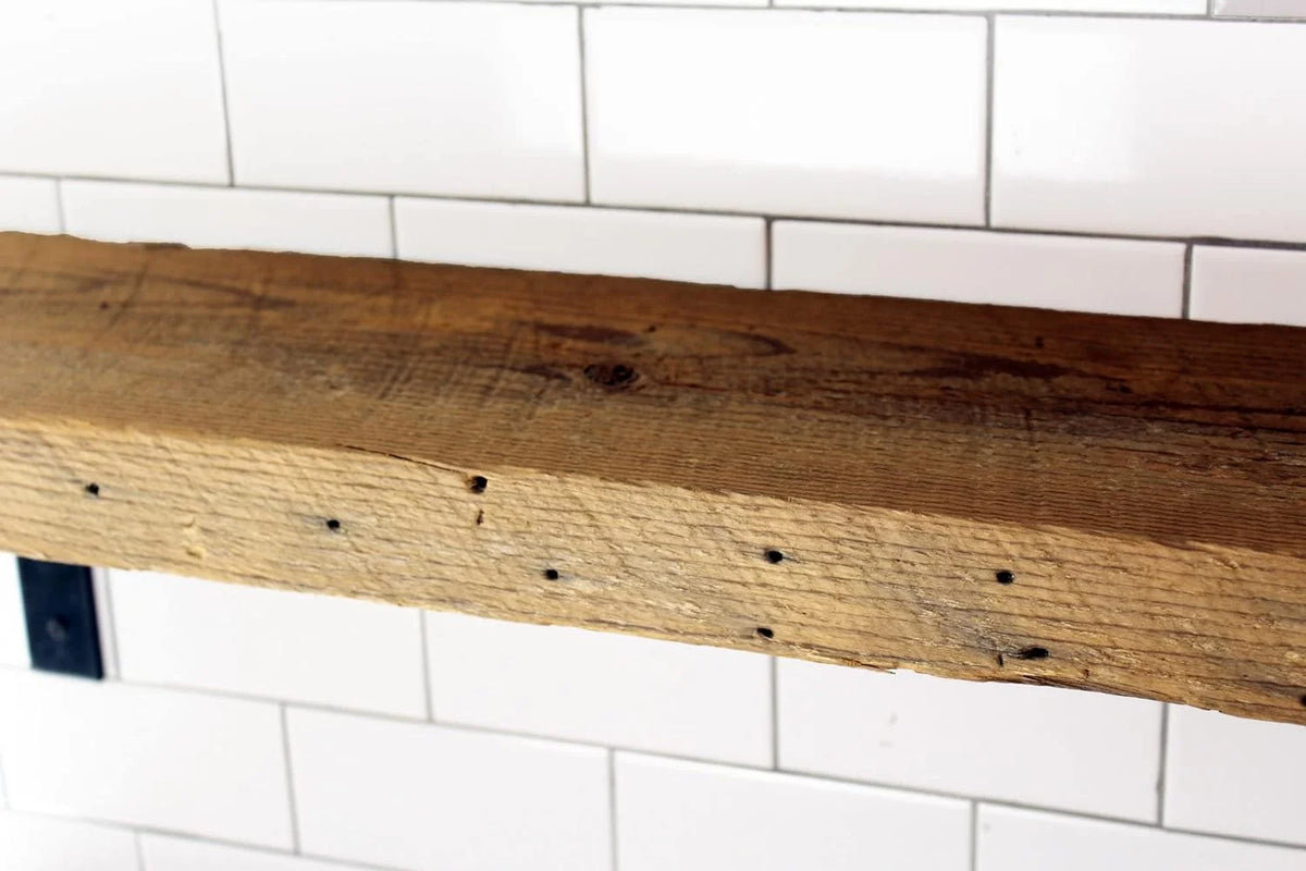 Reclaimed Wood Mantel Shelf with Steel Angle Brackets T214