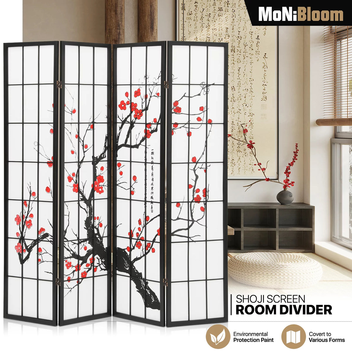 5.8 ft Tall 4 Panel Wood Room Divider B4943