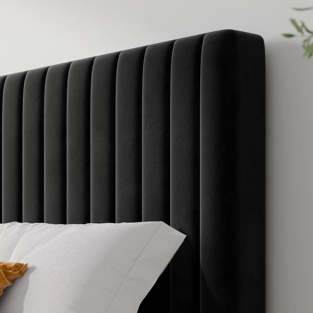 Queen Size Black Velvet Upholstered Platform Bed Frame Y905538