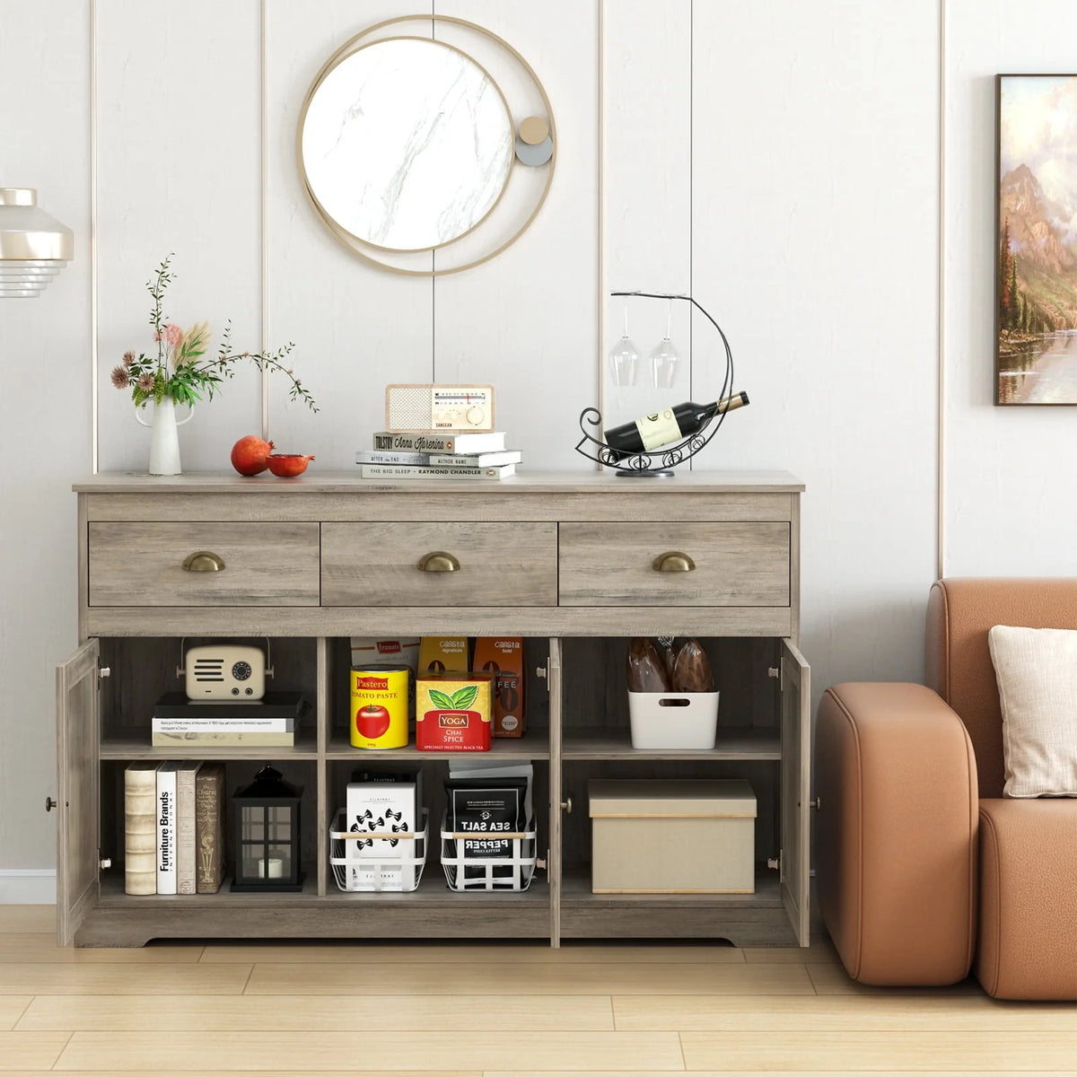 White 3 Drawer 3 Door Sideboard Storage Cabinet L727