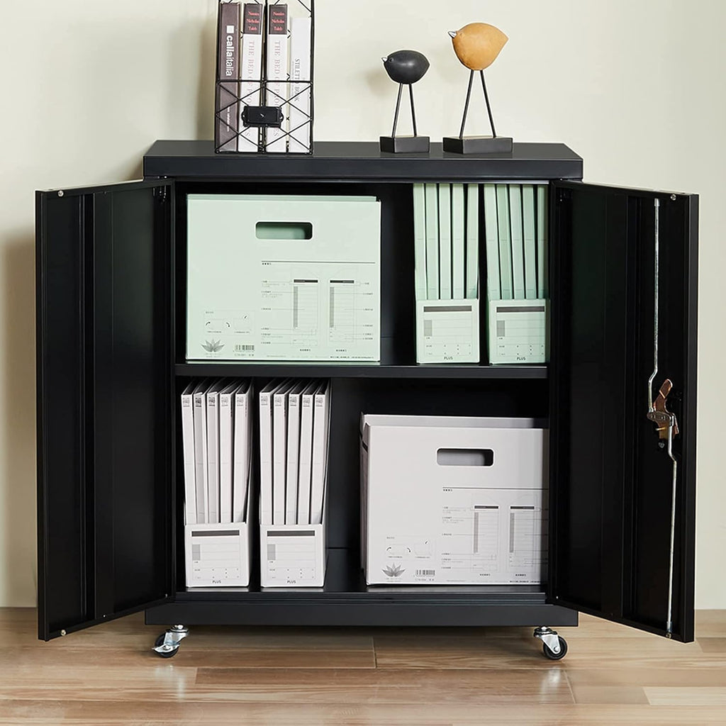 Metal Storage Cabinet with Wheels, Lock and Adjustable Shelf Z199526