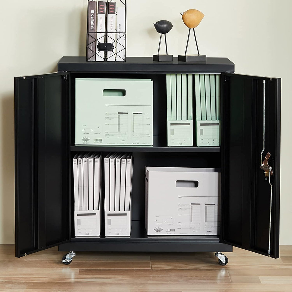 Metal Storage Cabinet with Wheels, Lock and Adjustable Shelf Z199526