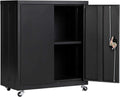 Metal Storage Cabinet with Wheels, Lock and Adjustable Shelf Z199526