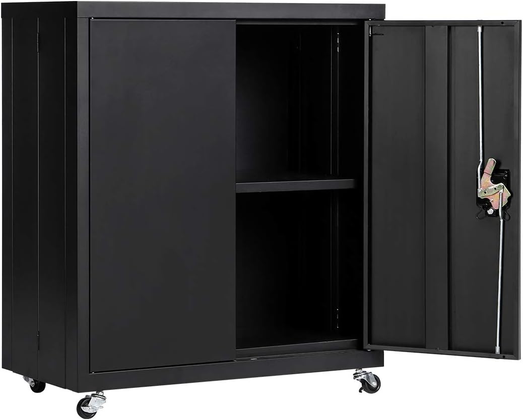 Metal Storage Cabinet with Wheels, Lock and Adjustable Shelf Z199526