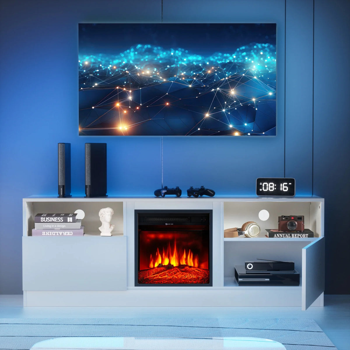 White TV Stand with Fireplace X32646