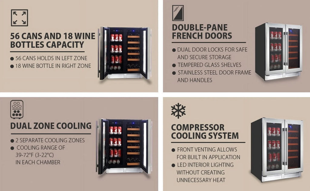 18 Bottles and 56 Cans 24 Inch Dual Zone Wine Cooler and Beverage Fridge S7116