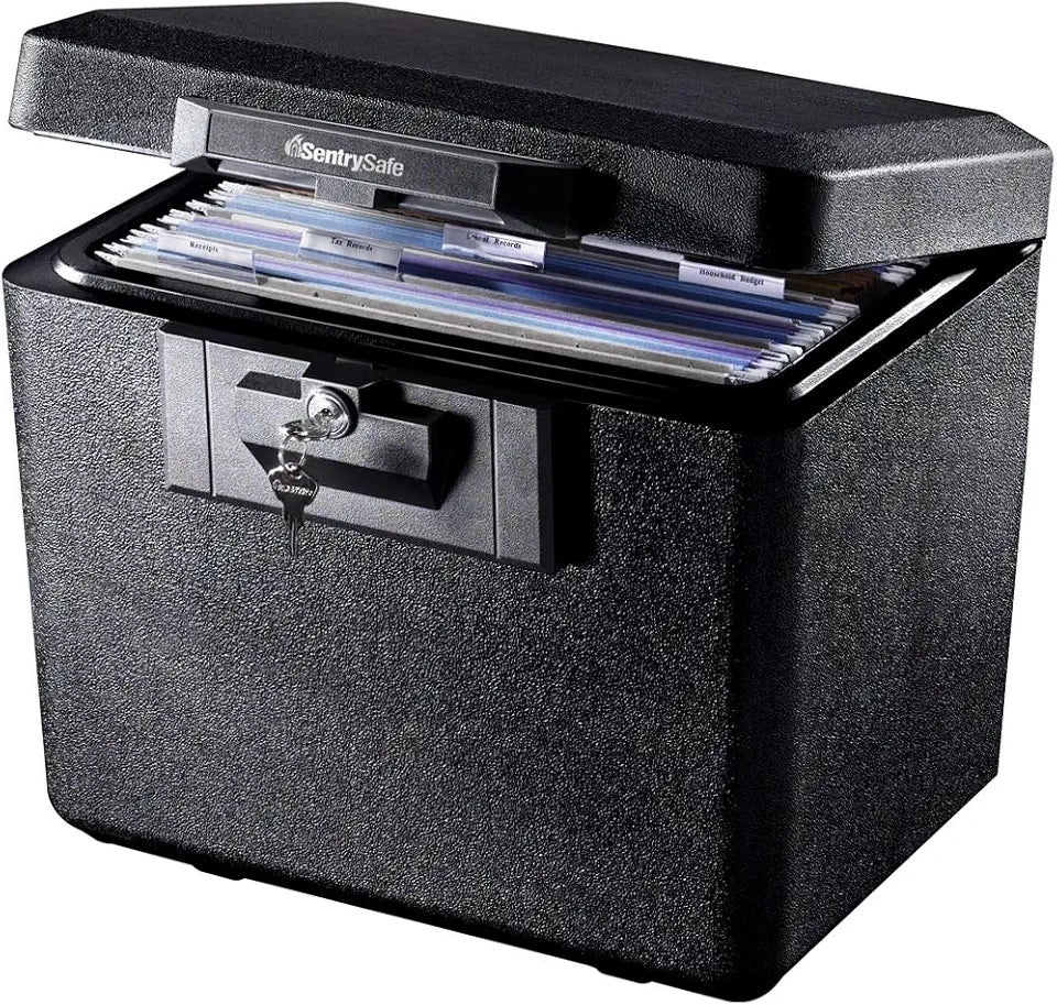 Black Fireproof Document Box with Key Lock, 0.61 Cubic Feet O511