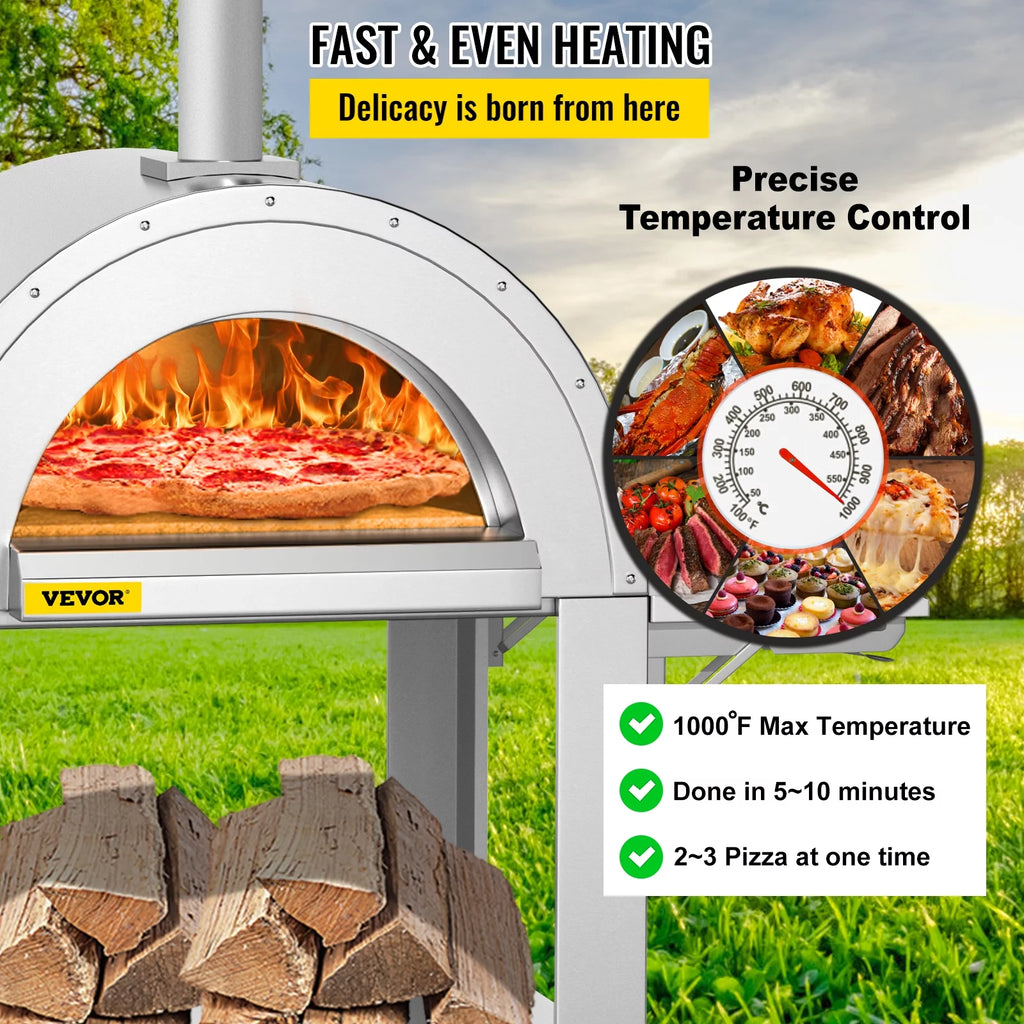 Wood Fired Outdoor Pizza Oven with Wheels O698462