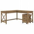 L Desk with Mobile File Cabinet in Reclaimed Pine Engineered Wood K779477