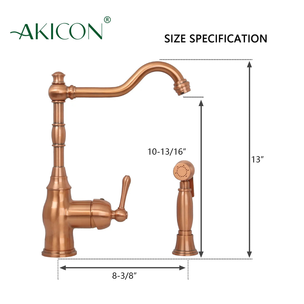 One-Handle Copper Widespread Kitchen Faucet with Side Sprayer V304